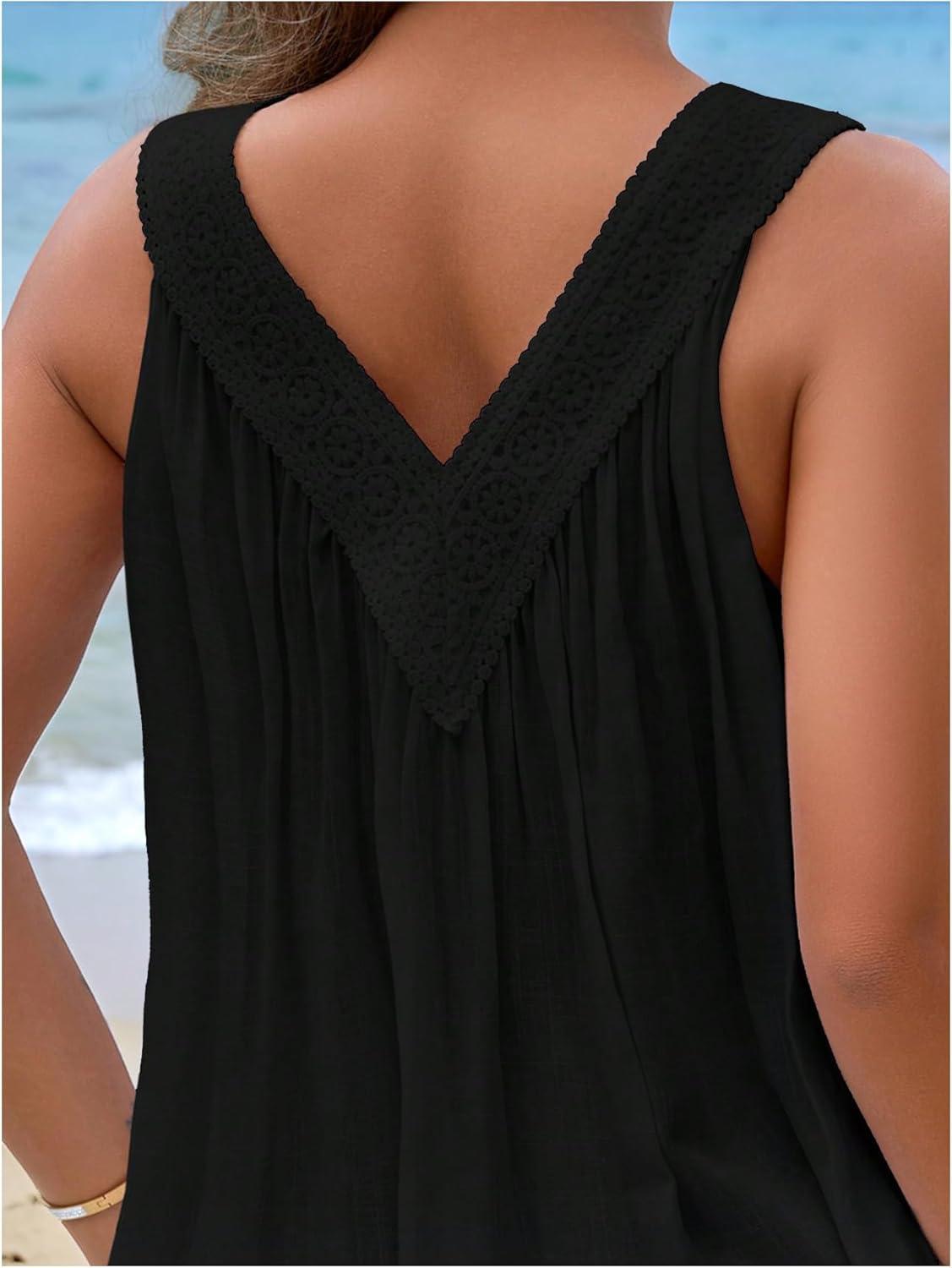 imageMakeMeChic Womens V Neck Sleeveless Mini Dress Ruffle A Line Summer Short DressesBlack
