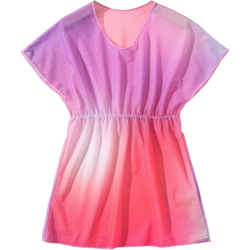 imageMakeMeChic Girls Ombre Short Sleeve Bathing Suit Cover Up Beachwear Swimsuit Cover Up DressMulticolor
