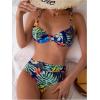 imageMakeMeChic Womens 2 Piece Floral Bikini Set Ring Linked Underwire High Waist Bathing Suit SwimsuitBlue