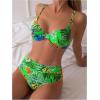 imageMakeMeChic Womens 2 Piece Floral Bikini Set Ring Linked Underwire High Waist Bathing Suit SwimsuitGreen
