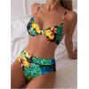 imageMakeMeChic Womens 2 Piece Floral Bikini Set Ring Linked Underwire High Waist Bathing Suit SwimsuitGreen a