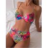 imageMakeMeChic Womens 2 Piece Floral Bikini Set Ring Linked Underwire High Waist Bathing Suit SwimsuitMulticolor