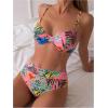 imageMakeMeChic Womens 2 Piece Floral Bikini Set Ring Linked Underwire High Waist Bathing Suit SwimsuitPink
