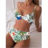 imageMakeMeChic Womens 2 Piece Floral Bikini Set Ring Linked Underwire High Waist Bathing Suit SwimsuitWhite