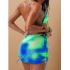 imageMakeMeChic Womens 3 Piece Bikini Set Tie Dye Halter Tie Back Summer Bathing Suit with Drawstring Cover Up SkirtBlue