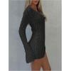 imageMakeMeChic Womens Bathing Suit Beach Cover Ups Long Sleeve Crochet Mini DressBlack