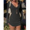 imageMakeMeChic Womens Bathing Suit Beach Cover Ups Long Sleeve Crochet Mini DressBlack