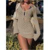 imageMakeMeChic Womens Bathing Suit Beach Cover Ups Long Sleeve Crochet Mini DressKhaki