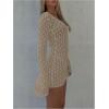 imageMakeMeChic Womens Bathing Suit Beach Cover Ups Long Sleeve Crochet Mini DressKhaki