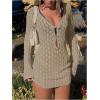 imageMakeMeChic Womens Bathing Suit Beach Cover Ups Long Sleeve Crochet Mini DressKhaki