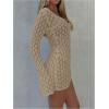 imageMakeMeChic Womens Bathing Suit Beach Cover Ups Long Sleeve Crochet Mini DressKhaki