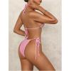 imageMakeMeChic Womens Crochet Bikini Cover Up Set 3D Flower Halter Tie Backless Criss Cross Bathing SuitPink