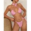 imageMakeMeChic Womens Crochet Bikini Cover Up Set 3D Flower Halter Tie Backless Criss Cross Bathing SuitPink