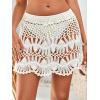 imageMakeMeChic Womens Crochet Drawstring Knitted High Waisted Swimsuit Mini Cover Up Beach SkirtA Beige