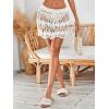 imageMakeMeChic Womens Crochet Drawstring Knitted High Waisted Swimsuit Mini Cover Up Beach SkirtA Beige