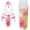 imageMakeMeChic Womens Floral Bikini Set Halter Triangle Tie Side Swimsuits with Cover Up SkirtWhite