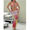 imageMakeMeChic Womens Floral Bikini Set Halter Triangle Tie Side Swimsuits with Cover Up SkirtWhite