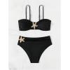 imageMakeMeChic Womens High Waist Bikini Set Metal Starfish Ruched Spaghetti Strap Bathing SuitBlack