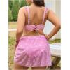 imageMakeMeChic Womens Plus Size 3 Piece Bikini Set Tie Front Ruffle Rib Knit Bathing Suit with Floral Cover Up SkirtPink