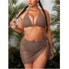 imageMakeMeChic Womens Plus Size 3 Piece Bikini Sets Halter Triangle Tie Back Ring Hollow Out Swimsuit with Cover Up SkirtBrown