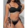 imageMakeMeChic Womens Plus Size Bikini Set Textured Underwire Push Up Tie Side Scallop Trim SwimsuitBlack