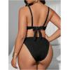 imageMakeMeChic Womens Plus Size Bikini Set Textured Underwire Push Up Tie Side Scallop Trim SwimsuitBlack