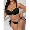 imageMakeMeChic Womens Plus Size Bikini Set Textured Underwire Push Up Tie Side Scallop Trim SwimsuitBlack