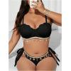 imageMakeMeChic Womens Plus Size Bikini Set Textured Underwire Push Up Tie Side Scallop Trim SwimsuitBlack