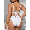 imageMakeMeChic Womens Plus Size Bikini Set Textured Underwire Push Up Tie Side Scallop Trim SwimsuitWhite