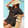 imageMakeMeChic Womens Sheer Mesh Swimsuit Cover Up See Through V Neck Short Sleeve Beach DressBlack