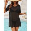 imageMakeMeChic Womens Sheer Mesh Swimsuit Cover Up See Through V Neck Short Sleeve Beach DressBlack