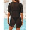 imageMakeMeChic Womens Sheer Mesh Swimsuit Cover Up See Through V Neck Short Sleeve Beach DressBlack