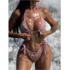 imageMakeMeChic Womens Sparkly Two Piece Bikini Set Sequin Halter Backless Tie Side Swimsuit Bathing SuitsPink