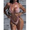 imageMakeMeChic Womens Sparkly Two Piece Bikini Set Sequin Halter Backless Tie Side Swimsuit Bathing SuitsPink
