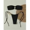 imageMakeMeChic Womens Strapless Bikini Set Bandeau Ring Linked Tie Side Bathing SuitBlack