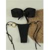 imageMakeMeChic Womens Strapless Bikini Set Bandeau Ring Linked Tie Side Bathing SuitBlack