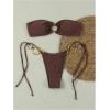 imageMakeMeChic Womens Strapless Bikini Set Bandeau Ring Linked Tie Side Bathing SuitKhaki