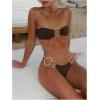 imageMakeMeChic Womens Strapless Bikini Set Bandeau Ring Linked Tie Side Bathing SuitKhaki