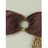 imageMakeMeChic Womens Strapless Bikini Set Bandeau Ring Linked Tie Side Bathing SuitKhaki