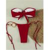 imageMakeMeChic Womens Strapless Bikini Set Bandeau Ring Linked Tie Side Bathing SuitRed