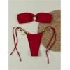 imageMakeMeChic Womens Strapless Bikini Set Bandeau Ring Linked Tie Side Bathing SuitRed