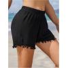 imageMakeMeChic Womens Tassel Hem High Waist Shorts Elastic Waist Wide Leg Summer Beach ShortsBlack