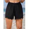 imageMakeMeChic Womens Tassel Hem High Waist Shorts Elastic Waist Wide Leg Summer Beach ShortsBlack