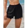 imageMakeMeChic Womens Tassel Hem High Waist Shorts Elastic Waist Wide Leg Summer Beach ShortsBlack