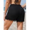 imageMakeMeChic Womens Tassel Hem High Waist Shorts Elastic Waist Wide Leg Summer Beach ShortsBlack