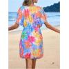 imageMakeMeChic Womens Tropical Print Bikini Cover Up V Neck Short Sleeve A Line Beach DressMulticolor