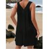 imageMakeMeChic Womens V Neck Sleeveless Mini Dress Ruffle A Line Summer Short DressesBlack