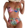 imageMakeMeChic Womens 2 Piece Floral Bikini Set Ring Linked Underwire High Waist Bathing Suit SwimsuitPink