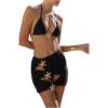 imageMakeMeChic Womens 3 Piece Bikini Set Halter Triangle Metal Starfish Swimsuit with Cut Out Cover Up SkirtBlack