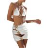 imageMakeMeChic Womens 3 Piece Bikini Set Halter Triangle Metal Starfish Swimsuit with Cut Out Cover Up SkirtWhite